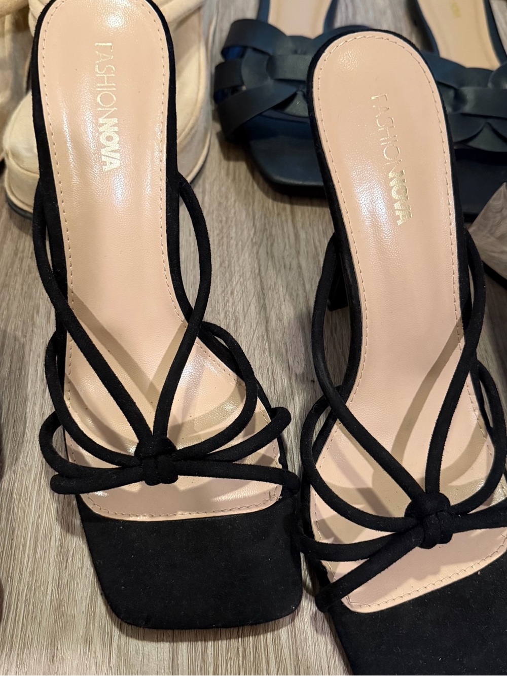 Fashion Nova Black Strappy Knot Front Heeled Sandals